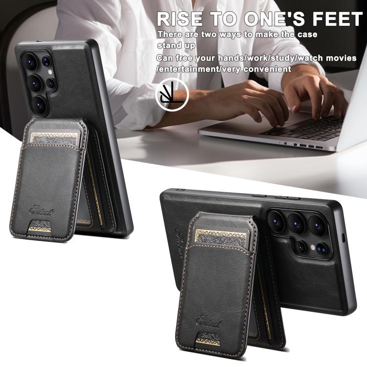 For Samsung Galaxy S25 Ultra 5G Suteni H15  Oil Eax Leather Detachable Wallet Back Phone Case