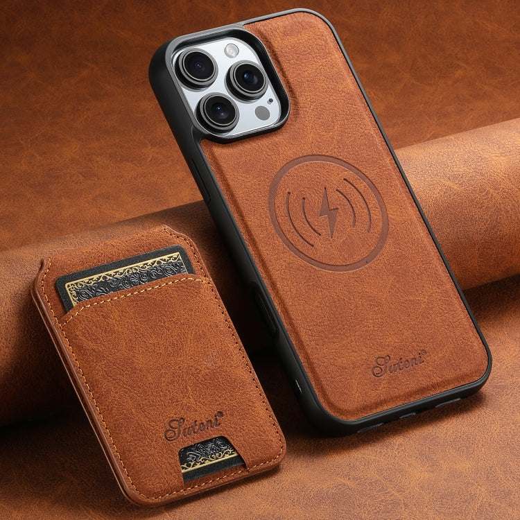 For iPhone 16 Pro Suteni H16 Litchi Texture Leather Detachable Wallet Back Phone Case