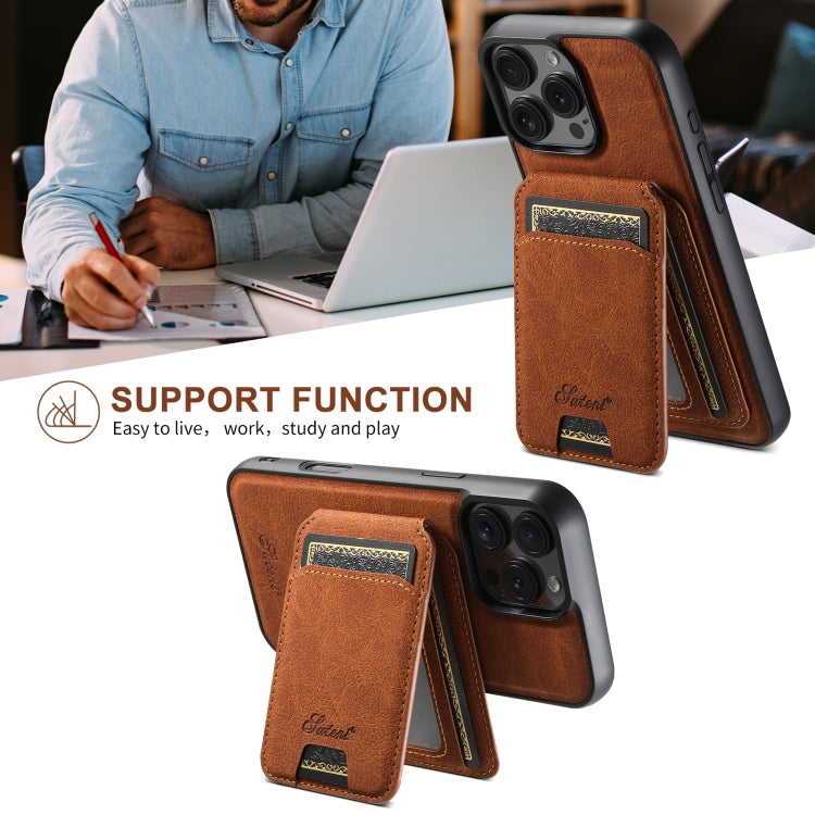 For iPhone 16 Pro Suteni H16 Litchi Texture Leather Detachable Wallet Back Phone Case