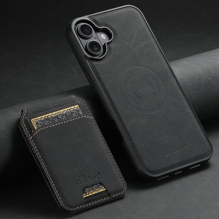 For iPhone 16 Plus Suteni H16 Litchi Texture Leather Detachable Wallet Back Phone Case