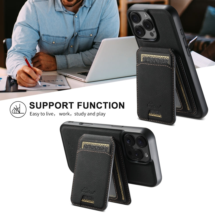 For iPhone 16 Plus Suteni H16 Litchi Texture Leather Detachable Wallet Back Phone Case
