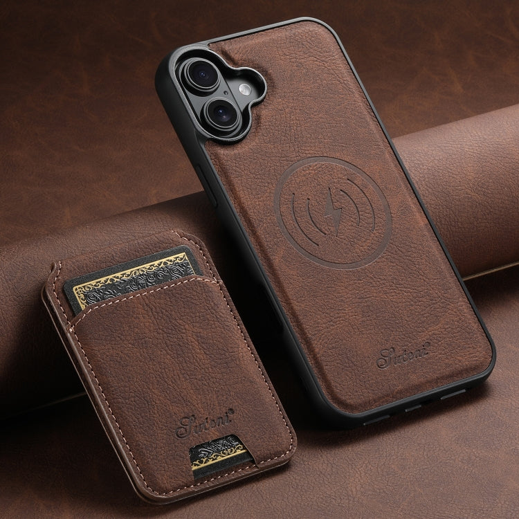 For iPhone 16 Plus Suteni H16 Litchi Texture Leather Detachable Wallet Back Phone Case