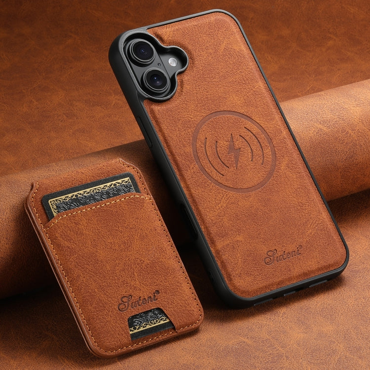 For iPhone 16 Plus Suteni H16 Litchi Texture Leather Detachable Wallet Back Phone Case