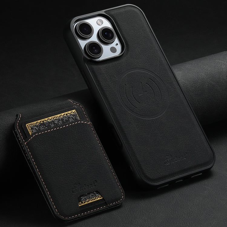 For iPhone 16 Pro Max Suteni H16 Litchi Texture Leather Detachable Wallet Back Phone Case