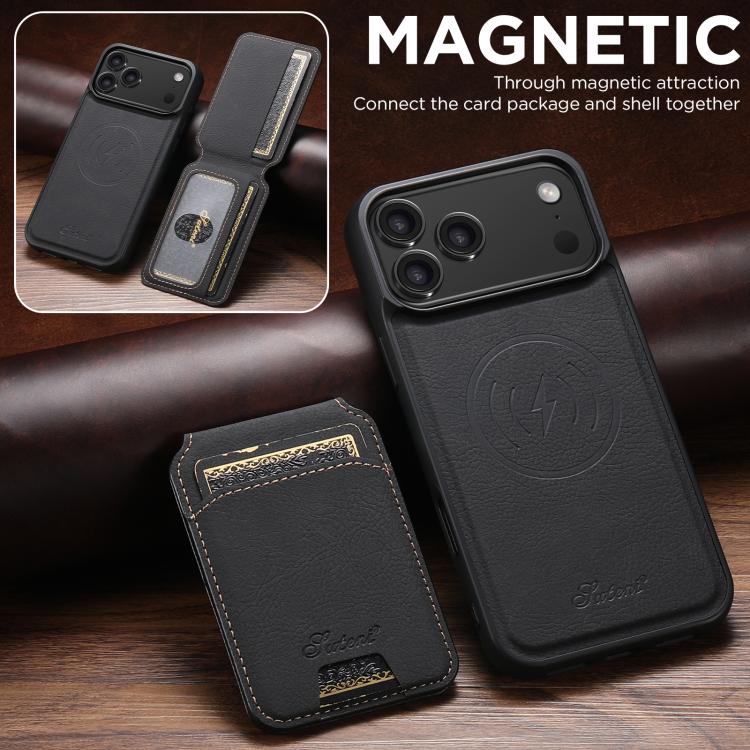 For iPhone 17 Pro Max Suteni H16 Litchi Texture Leather Detachable Wallet Back Phone Case
