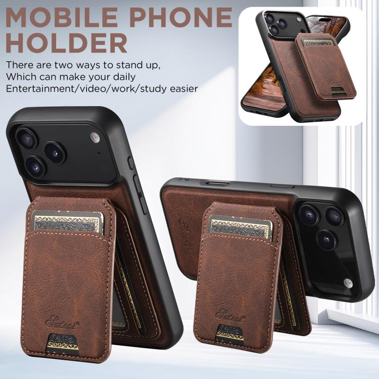 For iPhone 17 Pro Max Suteni H16 Litchi Texture Leather Detachable Wallet Back Phone Case