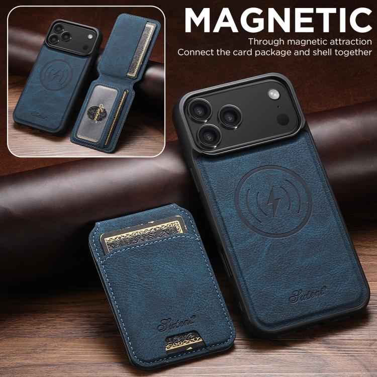 For iPhone 17 Pro Max Suteni H16 Litchi Texture Leather Detachable Wallet Back Phone Case