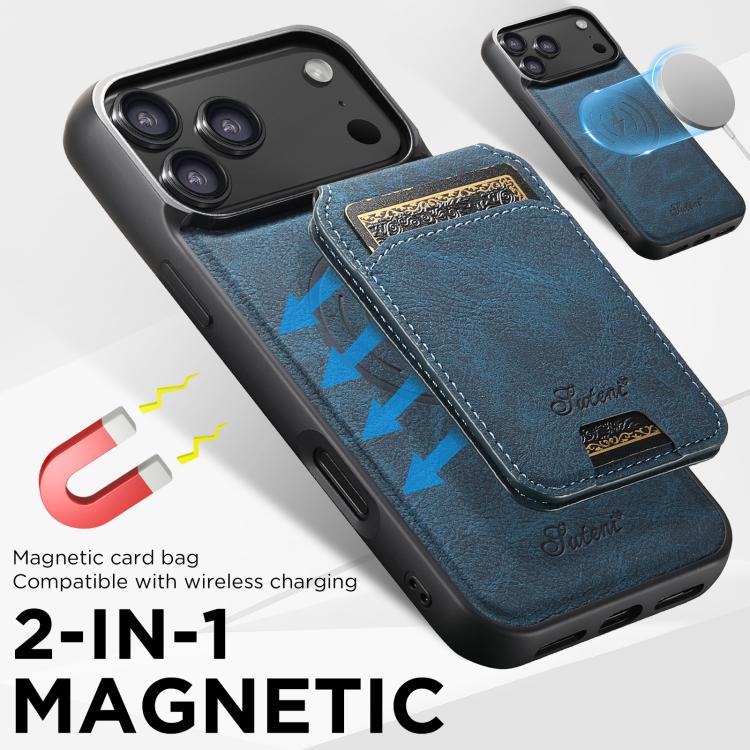 For iPhone 17 Pro Max Suteni H16 Litchi Texture Leather Detachable Wallet Back Phone Case