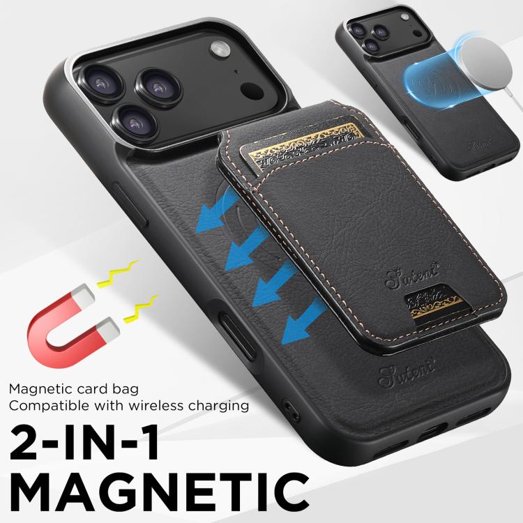 For iPhone 17 Suteni H16 Litchi Texture Leather Detachable Wallet Back Phone Case