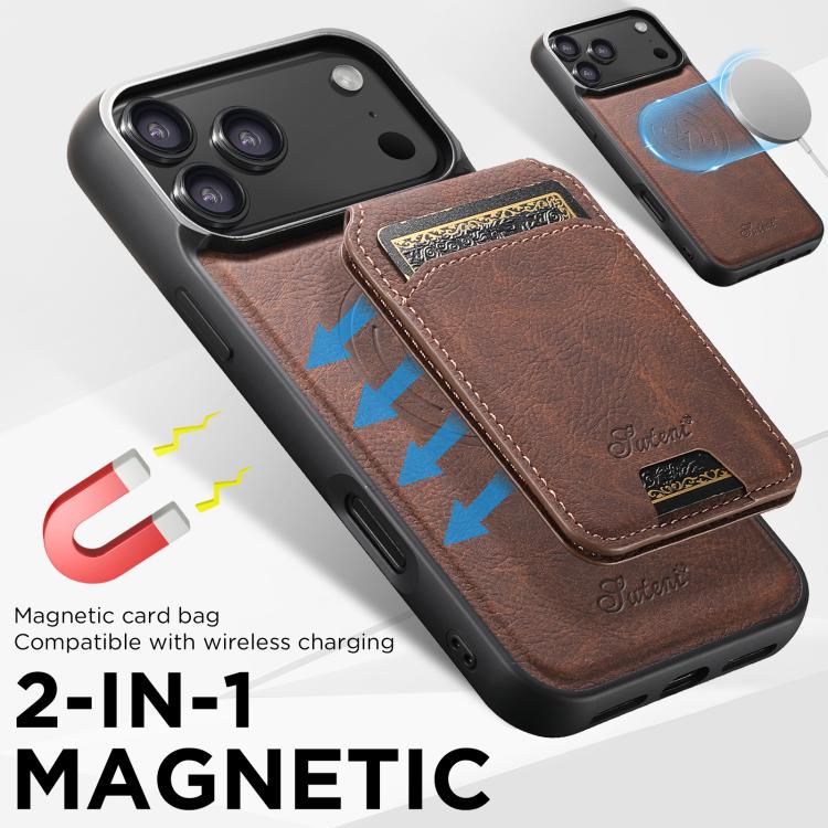 For iPhone 17 Suteni H16 Litchi Texture Leather Detachable Wallet Back Phone Case