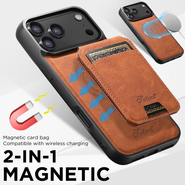 For iPhone 17 Suteni H16 Litchi Texture Leather Detachable Wallet Back Phone Case