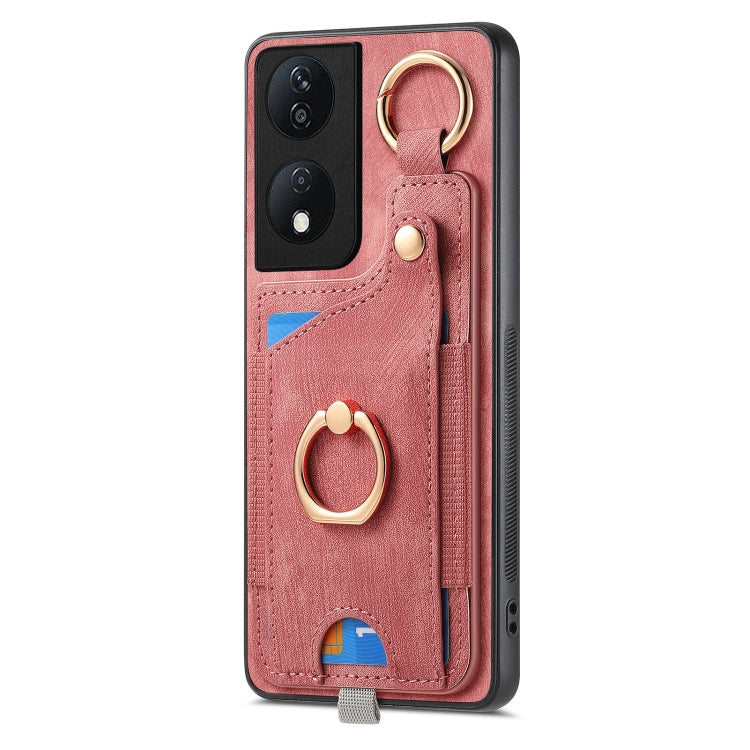 For Honor X7b Retro Skin-feel Ring Card Bag Phone Case with Hang Loop