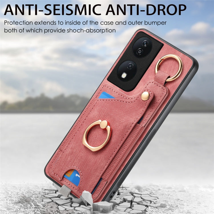 For Honor X7b Retro Skin-feel Ring Card Bag Phone Case with Hang Loop