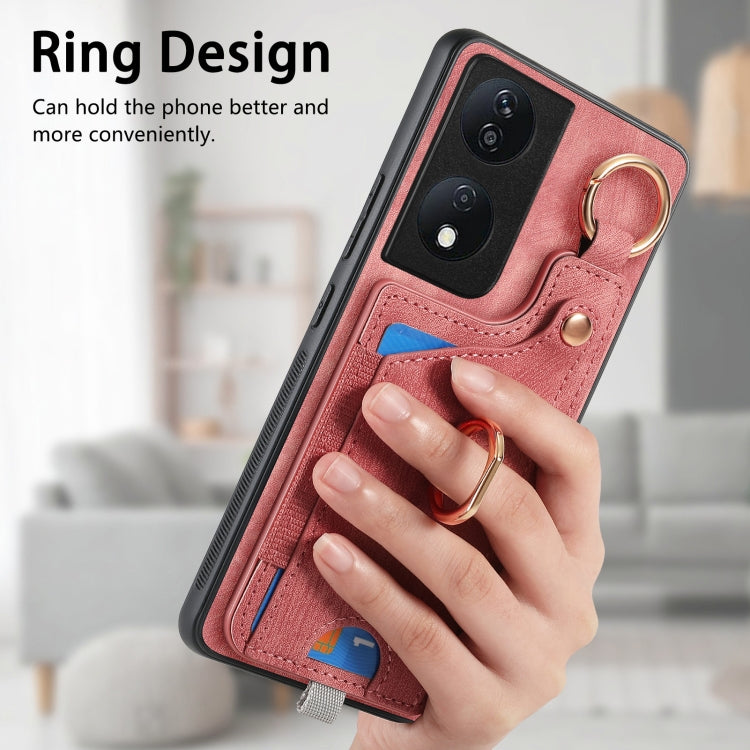 For Honor X7b Retro Skin-feel Ring Card Bag Phone Case with Hang Loop
