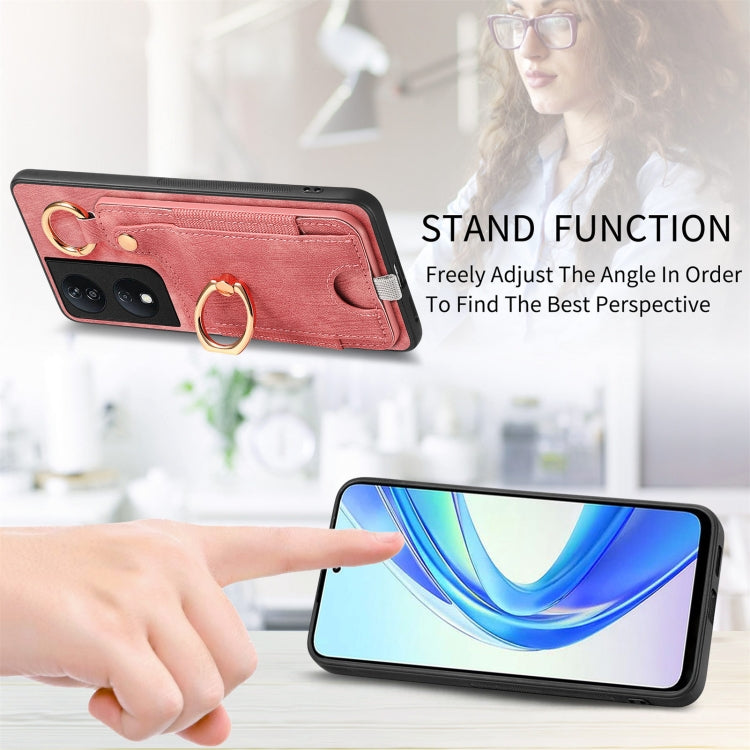 For Honor X7b Retro Skin-feel Ring Card Bag Phone Case with Hang Loop