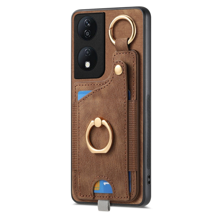 For Honor X7b Retro Skin-feel Ring Card Bag Phone Case with Hang Loop