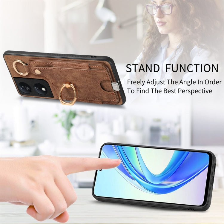 For Honor X7b Retro Skin-feel Ring Card Bag Phone Case with Hang Loop
