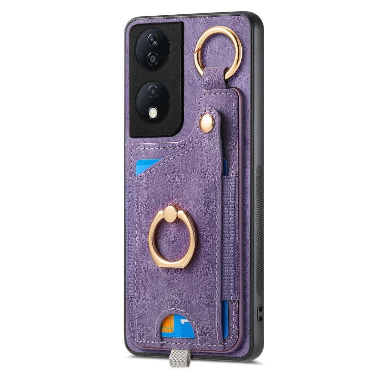 For Honor X7b Retro Skin-feel Ring Card Bag Phone Case with Hang Loop