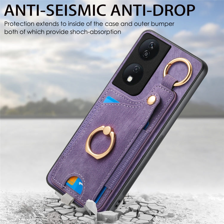 For Honor X7b Retro Skin-feel Ring Card Bag Phone Case with Hang Loop