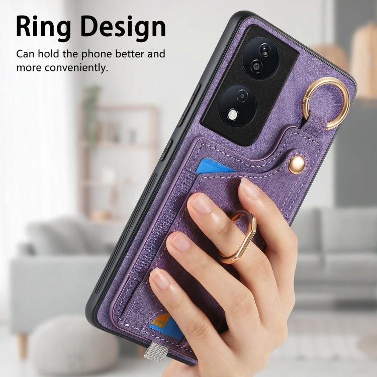For Honor X7b Retro Skin-feel Ring Card Bag Phone Case with Hang Loop
