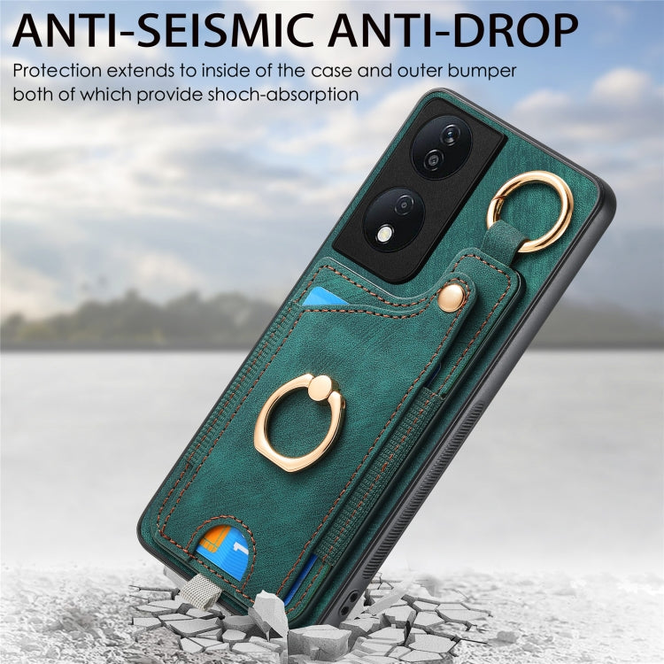 For Honor X7b Retro Skin-feel Ring Card Bag Phone Case with Hang Loop