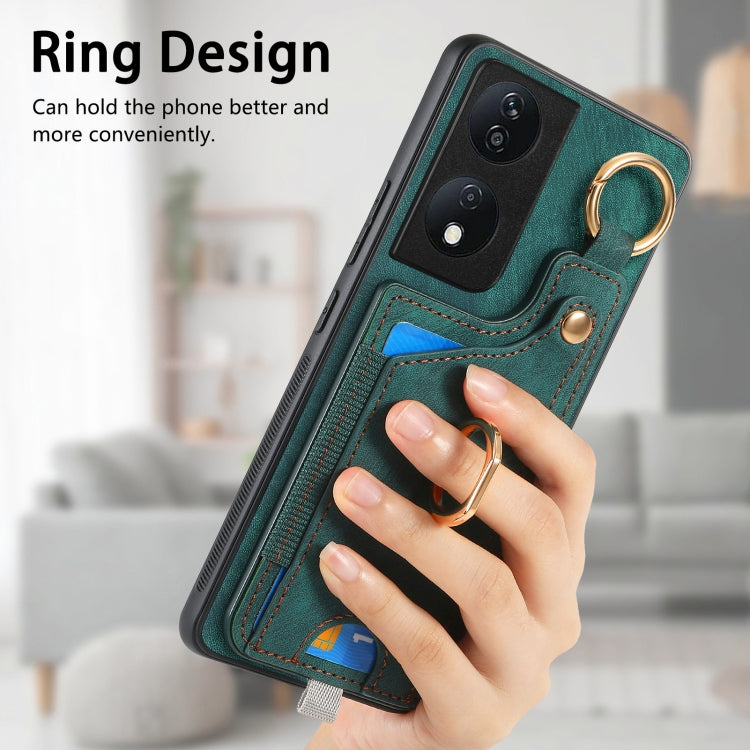 For Honor X7b Retro Skin-feel Ring Card Bag Phone Case with Hang Loop