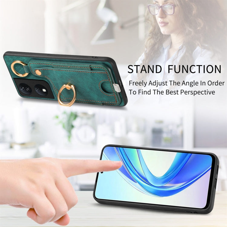 For Honor X7b Retro Skin-feel Ring Card Bag Phone Case with Hang Loop