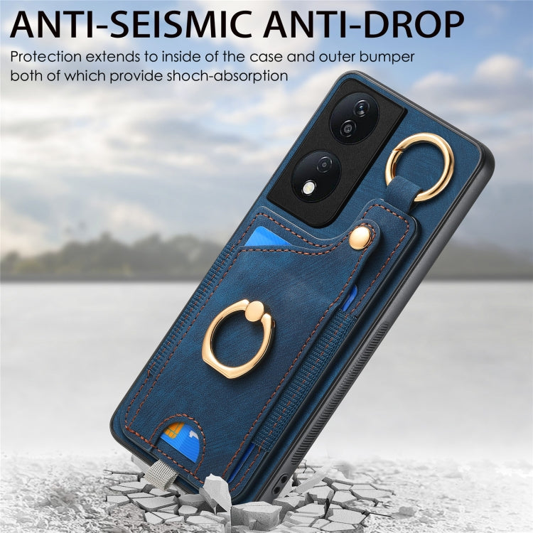 For Honor X7b Retro Skin-feel Ring Card Bag Phone Case with Hang Loop