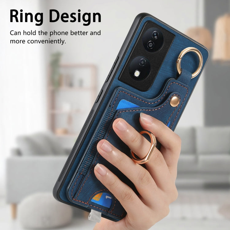 For Honor X7b Retro Skin-feel Ring Card Bag Phone Case with Hang Loop