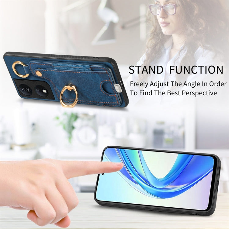 For Honor X7b Retro Skin-feel Ring Card Bag Phone Case with Hang Loop