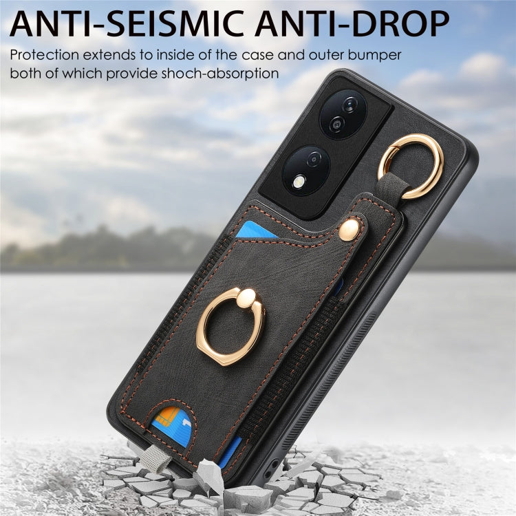 For Honor X7b Retro Skin-feel Ring Card Bag Phone Case with Hang Loop