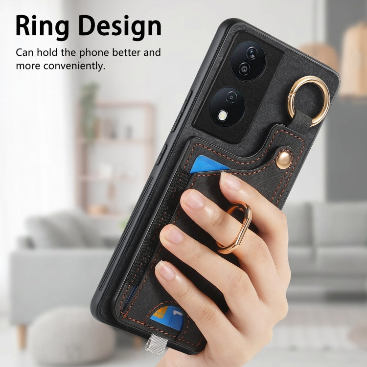 For Honor X7b Retro Skin-feel Ring Card Bag Phone Case with Hang Loop