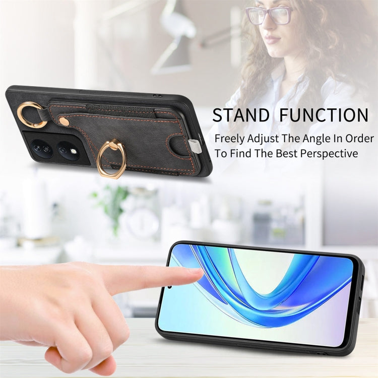 For Honor X7b Retro Skin-feel Ring Card Bag Phone Case with Hang Loop