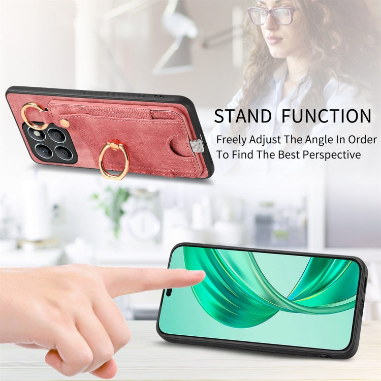 For Honor X8b Retro Skin-feel Ring Card Bag Phone Case with Hang Loop