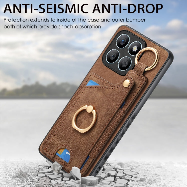 For Honor X8b Retro Skin-feel Ring Card Bag Phone Case with Hang Loop
