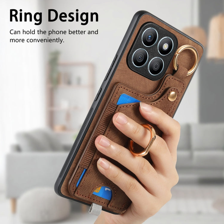 For Honor X8b Retro Skin-feel Ring Card Bag Phone Case with Hang Loop