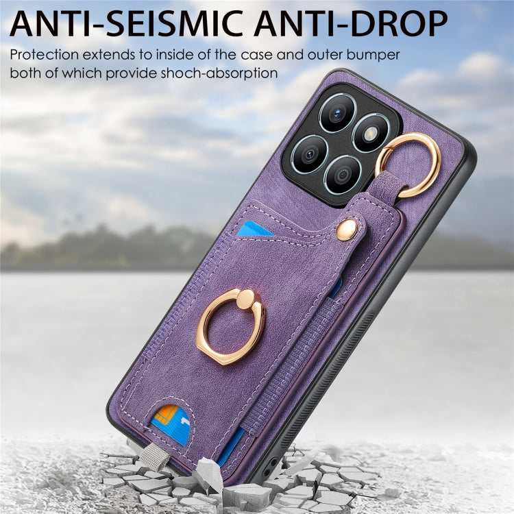 For Honor X8b Retro Skin-feel Ring Card Bag Phone Case with Hang Loop