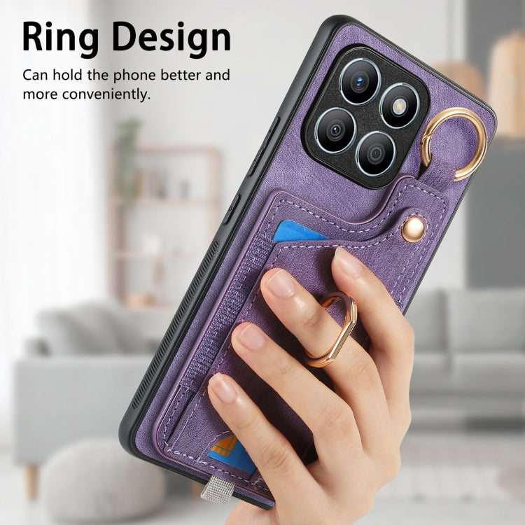 For Honor X8b Retro Skin-feel Ring Card Bag Phone Case with Hang Loop