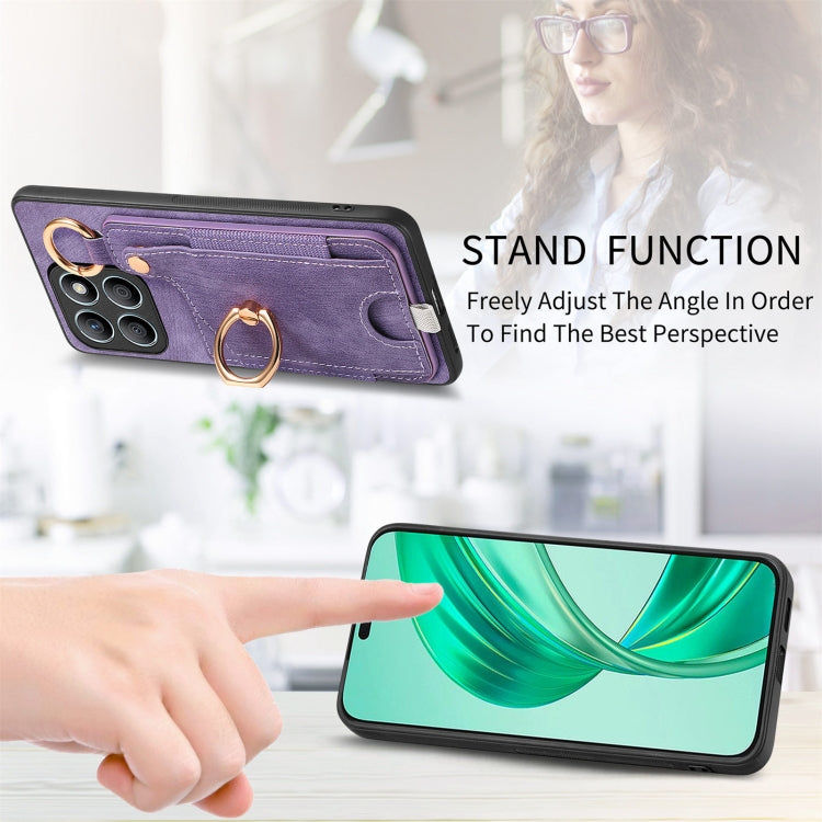 For Honor X8b Retro Skin-feel Ring Card Bag Phone Case with Hang Loop