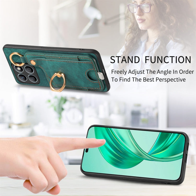 For Honor X8b Retro Skin-feel Ring Card Bag Phone Case with Hang Loop