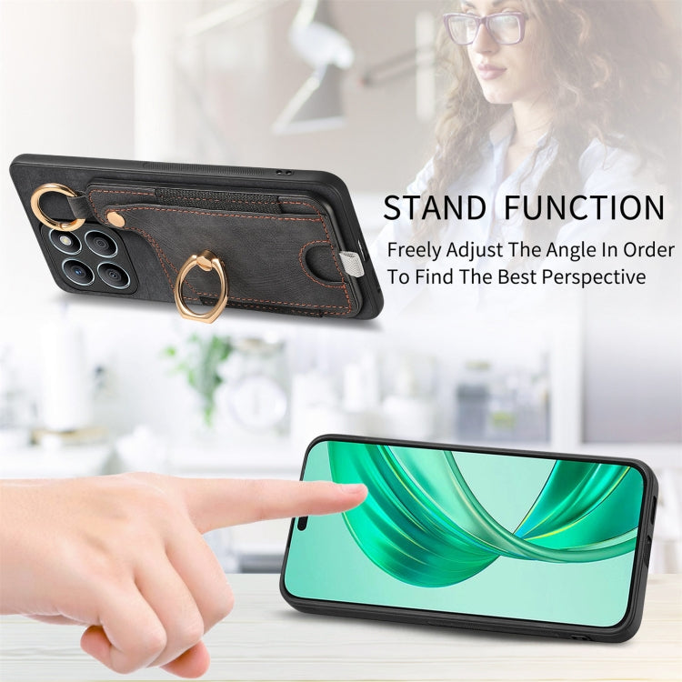 For Honor X8b Retro Skin-feel Ring Card Bag Phone Case with Hang Loop