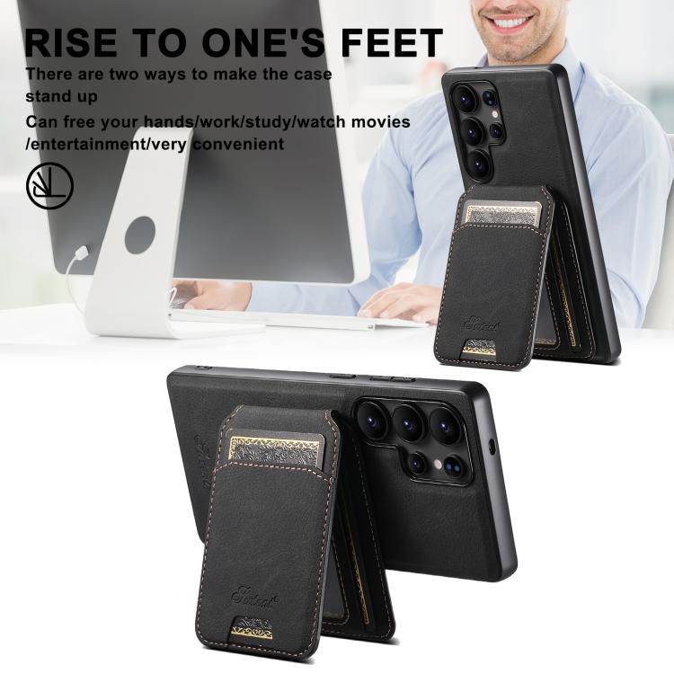 For Samsung Galaxy S25 Ultra 5G Suteni H16 Litchi Texture Leather Detachable Wallet Back Phone Case
