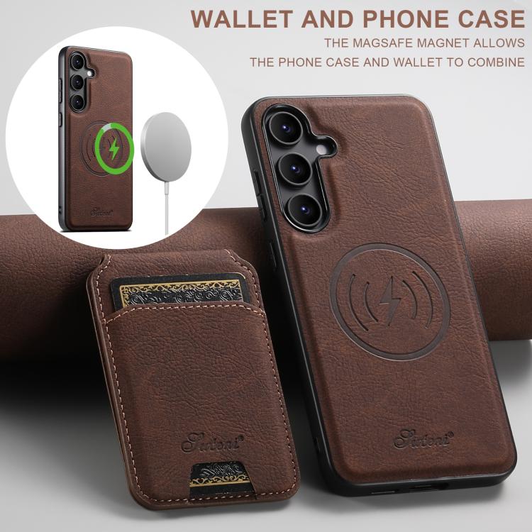 For Samsung Galaxy S25+ 5G Suteni H16 Litchi Texture Leather Detachable Wallet Back Phone Case