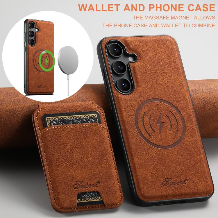 For Samsung Galaxy S25+ 5G Suteni H16 Litchi Texture Leather Detachable Wallet Back Phone Case