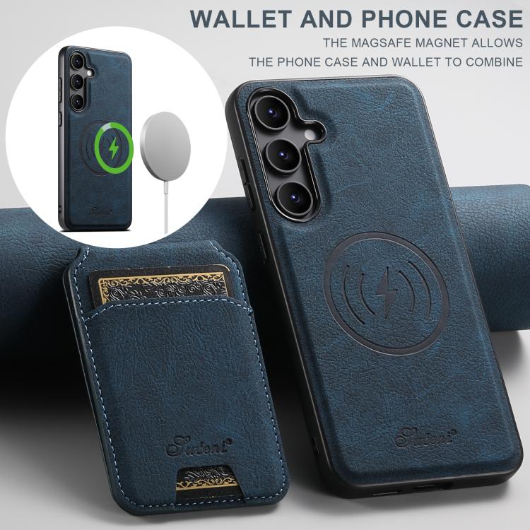 For Samsung Galaxy S25+ 5G Suteni H16 Litchi Texture Leather Detachable Wallet Back Phone Case