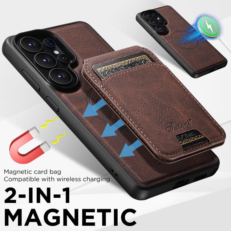 For Samsung Galaxy S26 Ultra 5G Suteni H16 Litchi Texture Leather Detachable Wallet Back Phone Case