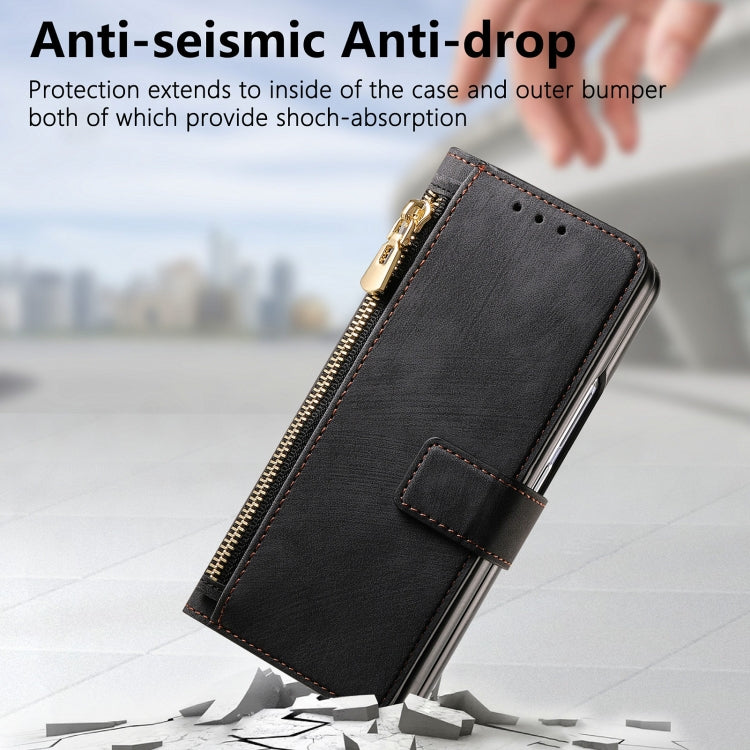 For Samsung Galaxy Z Fold6 5G Retro MagSafe Magnetic Zipper Wallet Leather Phone Case