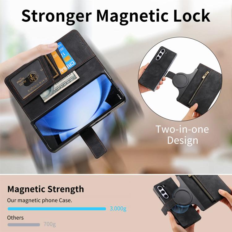 For Samsung Galaxy Z Fold6 5G Retro MagSafe Magnetic Zipper Wallet Leather Phone Case