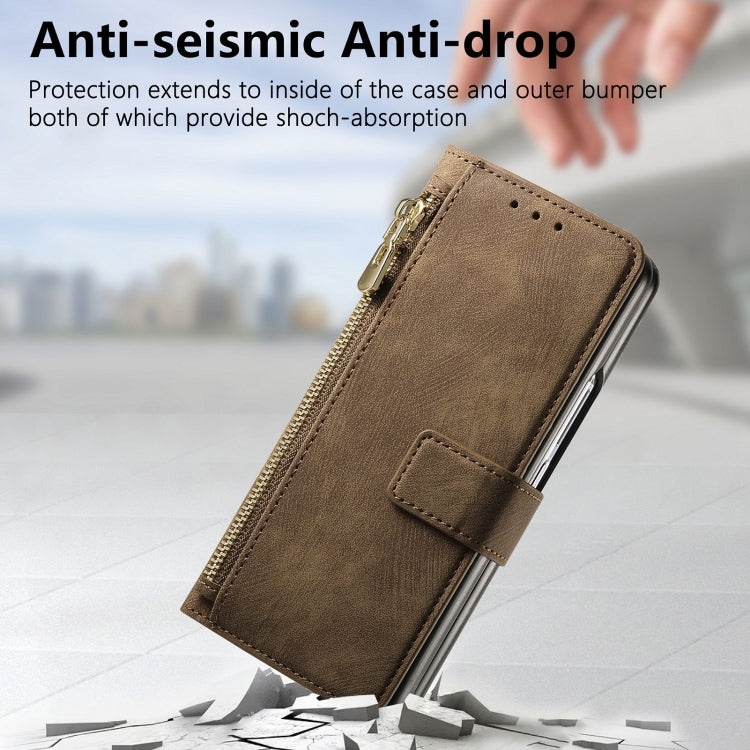 For Samsung Galaxy Z Fold6 5G Retro MagSafe Magnetic Zipper Wallet Leather Phone Case