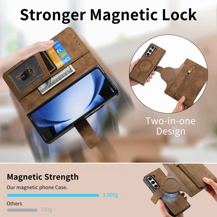 For Samsung Galaxy Z Fold6 5G Retro MagSafe Magnetic Zipper Wallet Leather Phone Case
